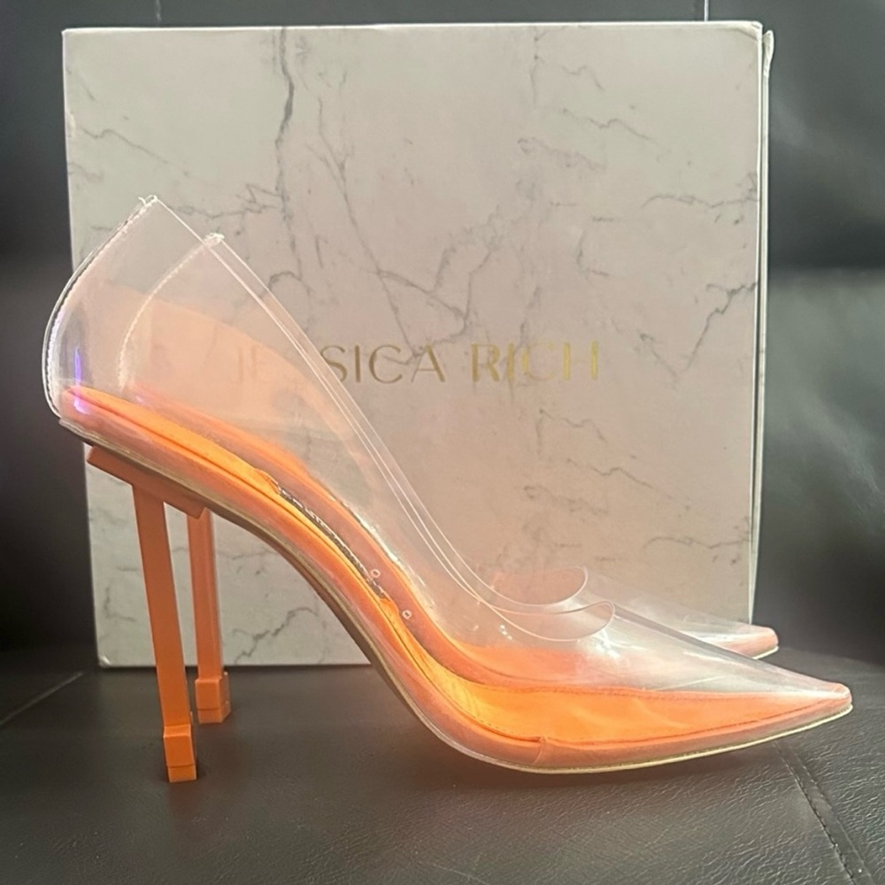 Jessica Rich “So Fancy” Clear PVC/Orange Heels